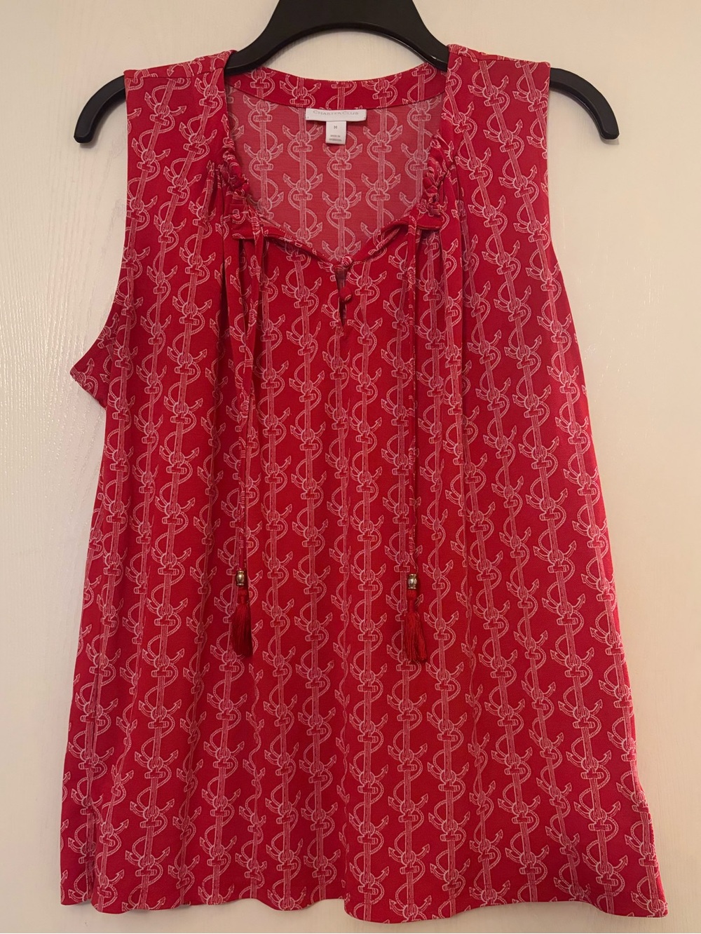 Charter Club Pink Red Printed Tassel Tie-Neck Sleeveless Camisole